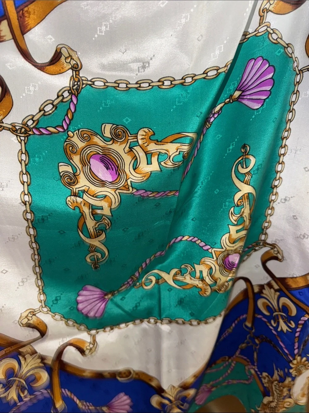 Aratta Silent Journey Green & Blue Baroque Print Silk Scarf NWOT